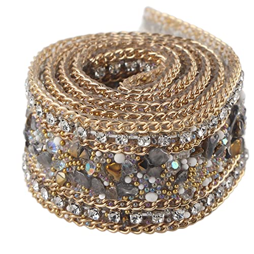 Diamant-Mesh-Wickelrolle, Kristall-Strass-Kettenbesatzband für Hochzeitskleid, Halskette, Armband, Schuhe, Kopfschmuck-Dekoration (Doppelte Goldkette) von Fdit