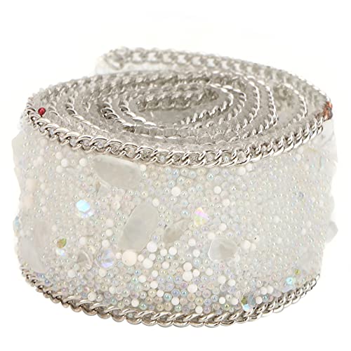 Diamant-Mesh-Wickelrolle, Kristall-Strass-Kettenbesatzband für Hochzeitskleid, Halskette, Armband, Schuhe, Kopfschmuck-Dekoration (Silberkette mit weißem Stein) von Fdit