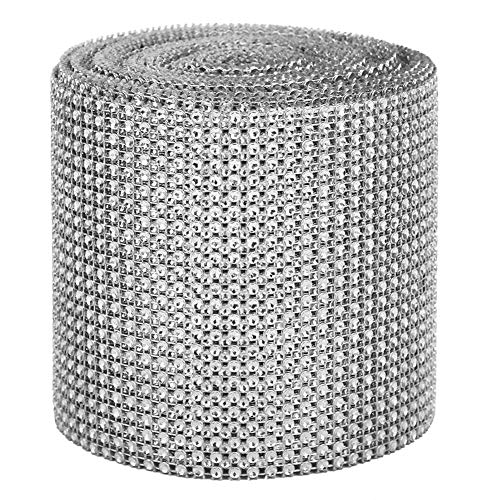 Fdit 9m 24 Reihen Kunststoff künstlich funkelnden Glitzer Diamant Mesh Band für DIY Craft Sewing Party Dekoration(Silber) von Fdit