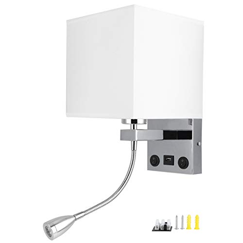 Fdit LED-Wandleuchte, moderner Stoff-Lampenschirm USB-Schlafzimmer Nachttischleuchte mit geringem Verbrauch Kopfteilleuchte E27 100-240 V (4,3 x 4,3 Zoll) von Fdit