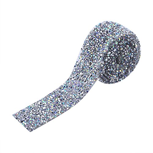 Fdit Sparkling Rhinestone Diamond Ribbon Wrap Belt Back Kleber Silver Crystal Glitter Dekoration 1 Yard 3cm Breite (AB Color) von Fdit