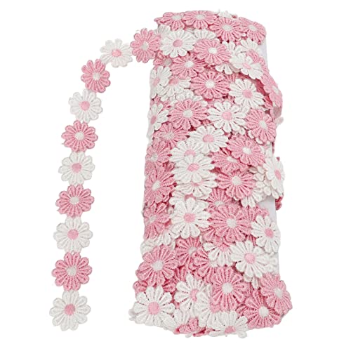 Gestickter Gänseblümchen-Spitzenbesatz, 4,6 M, Langlebig, Rosa-weiße Blumenaufnäher für Jean-Rucksack, DIY-Dekoration, Haushaltsgebrauch von Fdit