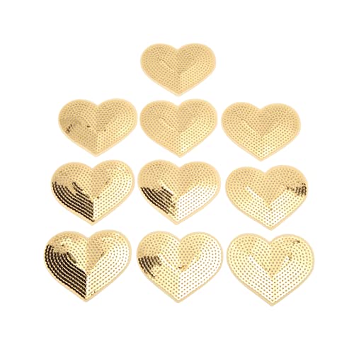 Herz-Aufnäher Zum Aufbügeln, 10-teiliges Gold-Pailletten-Love-Stickerei-Patch-Set für Heimwerker, Nähen und Reparaturarbeiten von Fdit