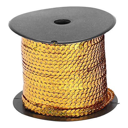 Paillette Paillette Trim String Paillettenschnur 6mm Stoff Hilfsdekorationszubehör 100Yard für Schmuckherstellung, Bandherstellung, Kostüme, Nähen und Verzierungen(Glänzendes Gold) von Fdit