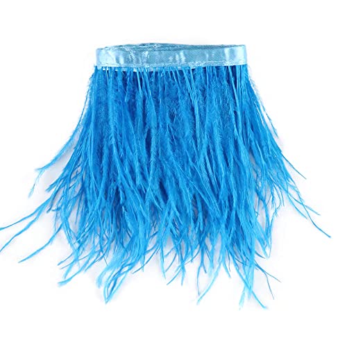 Fearafts 2 Yards 10–15 cm Flauschige und weiche Straußenfeder-Fransenborte für Heimwerker-Näharbeiten, Seeblau von FEARAFTS