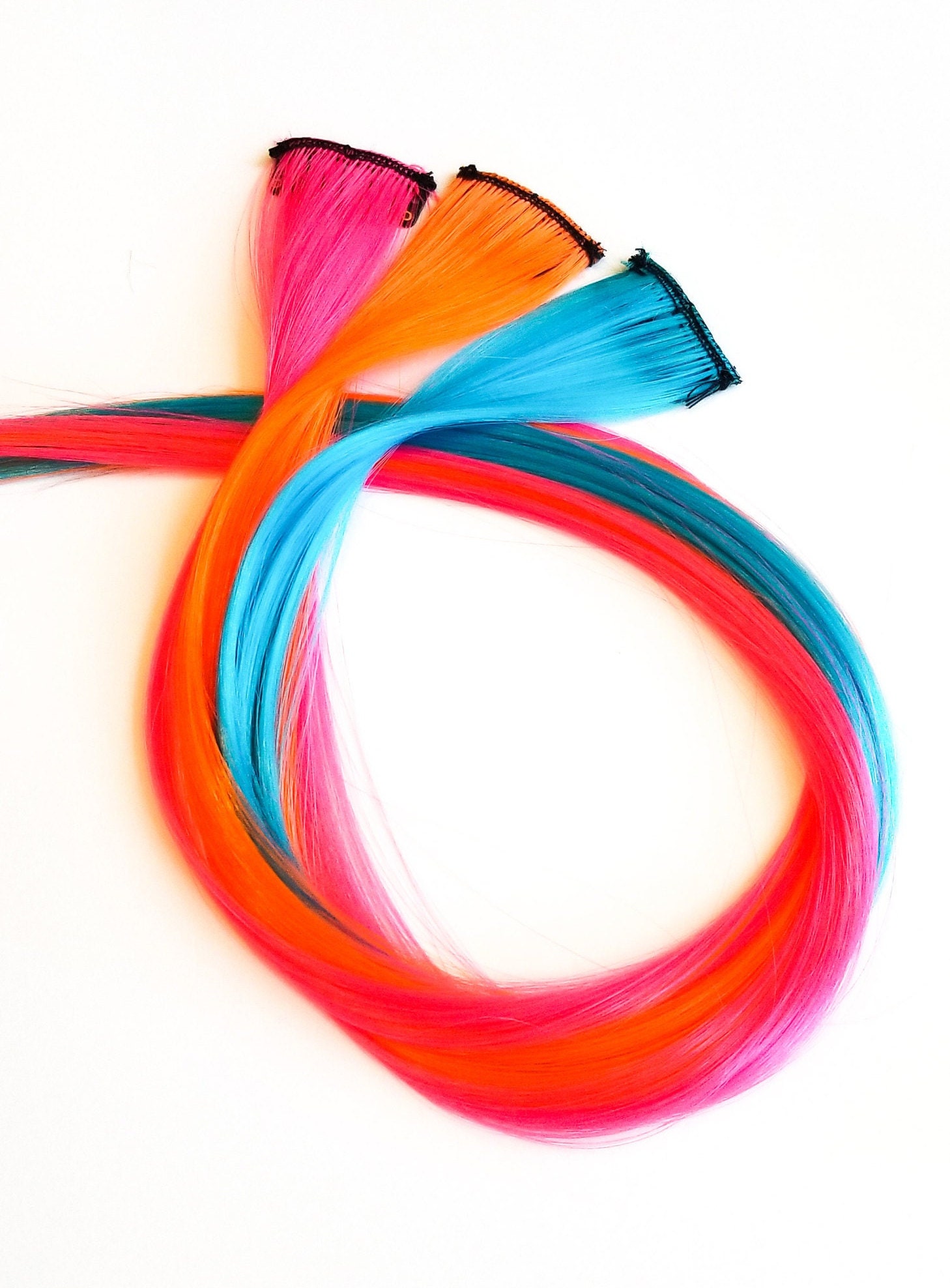 3 Stück Neon Haarverlängerung Clips - Pink, Orange Und Blau von FeatherAndElm