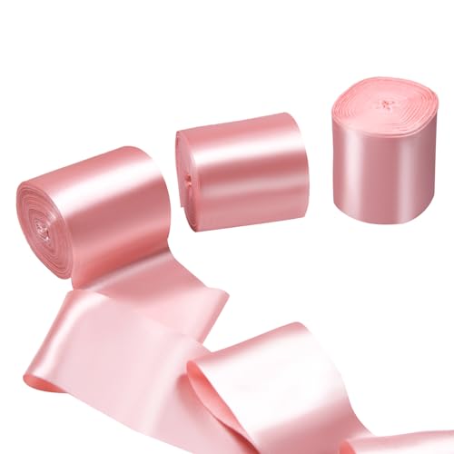 6,1 cm breites Satinband für Geschenkverpackungen, 3 Rollen 65,6 Yards Weihnachtsbaumband, dekoratives Band Seidenband zum Nähen, Halloween, Hochzeit, Party, Hintergründe (Deep Pink) von Featuman