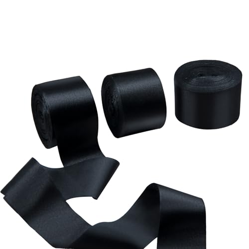 Breites Satinband, schwarzes dickes Band für Geschenkverpackungen, 3 Rollen 65,6 Yards Weihnachtsbaumband, 3,8 cm dekoratives Band Seidenband zum Nähen, Halloween, Hochzeit, Party, Hintergründe von Featuman