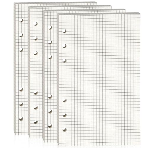 A6 Ringbuch Nachfüllpapier Kariert,4er Set 180 Blatt (6-fach Gelocht) für Nachfüllbare Notizbücher | DIN A6 Trennblütter & Kalendereinlagen | Augenschonend, Hochwertiges 100g Papier von Febbya