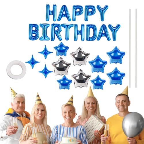 Fecfucy Happy Banner Ballon, Geburtstagsparty-Dekoration, aufblasbares Partydekor, Buchstabe Happy Luftballons mit Sternballons, Geburtstags-Hintergrund für Erwachsene und Kinder von Fecfucy