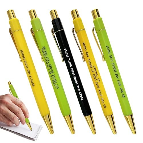 Fecfucy Kugelschreiber mit Zitaten, inspirierende Kugelschreiber | 5 Stück lustige Stifte mit mittlerer Spitze und schwarzer Tinte - Einziehbare, glatt schreibende Kugelschreiber mit mittlerer Spitze, von Fecfucy