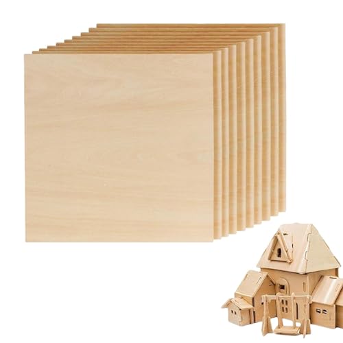 Fecfucy Unbehandelte Holzplatten,Unbehandeltes Holz zum Basteln | 10 Stück dünne unlackierte Holzplatten | Kreative Sperrholzplatten für DIY-Ornamente und Modellgravuren, Holzverbrennung von Fecfucy