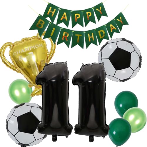 11.Geburtstag Dekoration, 11. Fußball Trophäe Ballons, Jungen 11. Geburtstag Schwarz Gold Fußball Dekoration, 11 Jahre alten Jungen Sohn Kinder Fußball Thema Party(11.) von Fechy