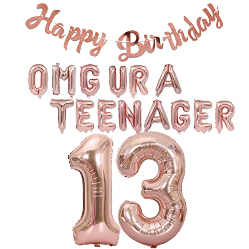 13 Teenager Geburtstag Party Dekorationen für Jungen Mädchen, 13 Geburtstag Dekorationen OMG Ur A Teenager Ballon Geburtstag Banner Jumbo Zahl 13 Folienballons für 13 Jahre alte Söhne Tochter von Fechy