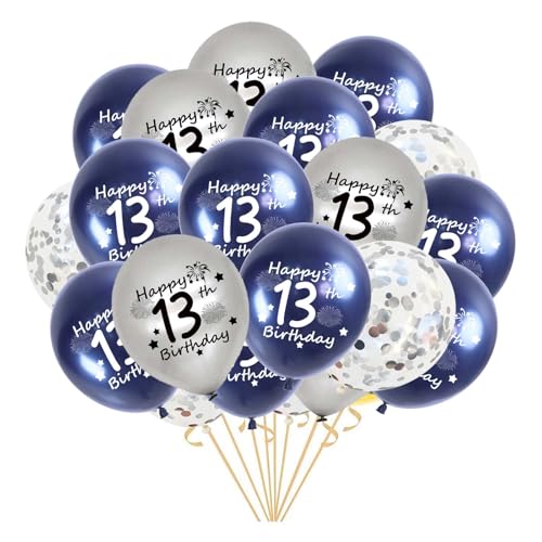 13.Geburtstag Luftballons，21 Stück Marineblau Silber 13. Geburtstag Latex Konfetti Ballons，Happy 13. Geburtstag Luftballons für Mädchen Jungen 13. Jahrestag Deko(13.) von Fechy