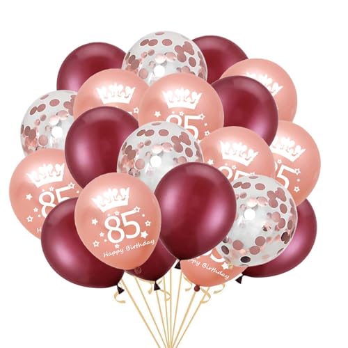 85.Geburtstag Luftballons, Weinrot Roségold 85.Geburtstag Latex Konfetti Ballon Bänder für ihre Frauen Mutter Happy 85 Jahre alt Geburtstag von Fechy