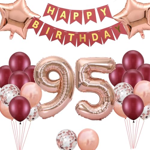 Burgund Rose Gold 95. Geburtstag Dekorationen, Riesige 95 Folienballon Geburtstag Deko für 95 Jahre alt Frau Mütter Großmütter Thematische Geburtstagsfeier Dekorationen von Fechy