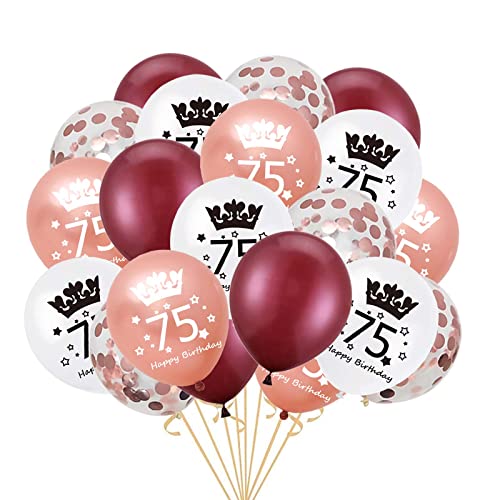 Fechy 75. Geburtstag Luftballons, Weinrot Roségold 75. Geburtstag Latex Konfetti Ballon Bänder für Frauen Mutter Happy 75 Jahre alt Geburtstagsfeier Dekorationen(Roségold) von Fechy