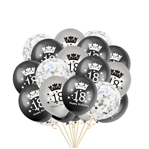 Fechy Luftballoon 18 Geburtstag, 20 Stück Schwarz Silber 18. Geburtstag Latex Konfetti Ballon Bänder für Junge Mann Happy 18. Geburtstag Party Dekorationen 12 Zoll (Schwarz Silber) von Fechy