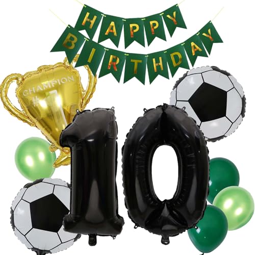 Fußball Luftballon 10. Geburtstag Deko, Grün 10. Geburtstag Banner Schwarz Gold Große Trophäe Nummer 10 Folie Ballon für Jungen Zweistellige Geburtstag Fußball Party Fußball 10 Geburtstag Deko (10.) von Fechy