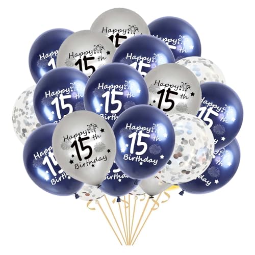 Luftballon 15. Geburtstag Deko Marineblau Silber, 15. Geburtstag Ballon, Junge 15. Geburtstag Luftballons, 15 Jahre Latex Konfetti Ballon Geburtstag Deko 21 Stück(15.) von Fechy