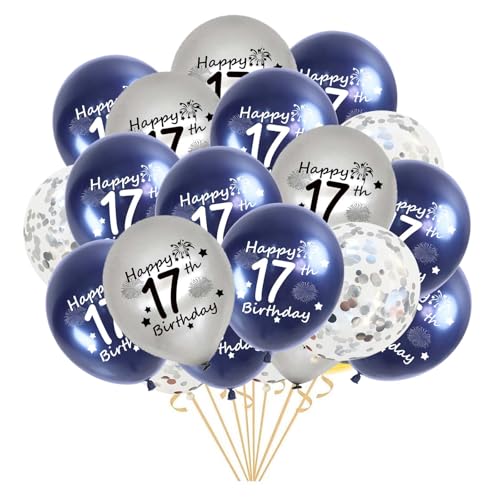 Luftballons 17. Geburtstag, 21 Stück Marineblau Silber 17. Geburtstag Latex Konfetti Ballons für ihn Jungen Mädchen Sohn 17 Jahre alt Geburtstag Dekoration 12inches(17.) von Fechy