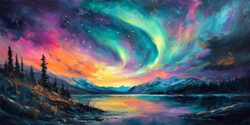 Aurora Diamant Painting Bilder für Erwachsene, 5D Diamond Painting Landschaft Diamond Painting 140x70cm, DIY Kreativ Set für Erwachsene, Art Bastelnset for Deko Schlafzimmer,Geschenke für Frauen -1227 von Feeaxeae