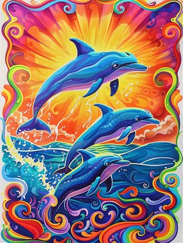 DIY Malen Nach Zahlen Erwachsene Delphin Malen Nach Zahlen Landschaft Malen Nach Zahlen ab 7 8 9 10 Jahre Mädchen Bastelset,Farbe Acrylfarbe Ölgemälde Set,Zimmer Deko,Gift (30x40 cm Mit Rahmen)-k1560 von Feeaxeae