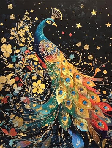 DIY Malen Nach Zahlen Erwachsene Pfau Malen Nach Zahlen Blume Malen Nach Zahlen ab 7 8 9 10 Jahre Mädchen Bastelset, Farbe Acrylfarbe Ölgemälde Set, Zimmer Deko, Gift (50x70 cm Mit Rahmen)-k1261 von Feeaxeae