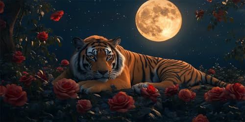 Diamond Painting Tiger, 5D Mond Diamond Painting 120x60cm, DIY Diamant Painting Bilder Erwachsene Mosaikherstellung, Diamant Malerei Kinder Anfänger Crystal Art Bastelnset, Wanddeko Aesthetic -1160 von Feeaxeae