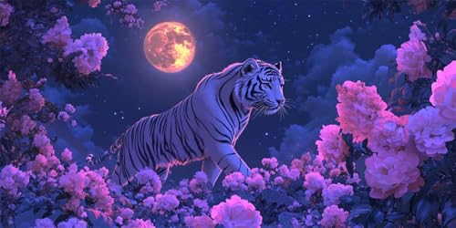 Diamond Painting Tiger, 5D Mond Diamond Painting 120x60cm, DIY Diamant Painting Bilder Erwachsene Mosaikherstellung, Diamant Malerei Kinder Anfänger Crystal Art Bastelnset, Wanddeko Aesthetic -1187 von Feeaxeae