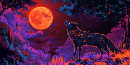 Diamond Painting Wolf, 5D Mond Diamond Painting 100x50cm, DIY Diamant Painting Bilder Erwachsene Mosaikherstellung, Diamant Malerei Kinder Anfänger Crystal Art Bastelnset, Wanddeko Aesthetic -831 von Feeaxeae