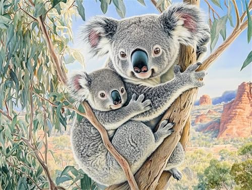 Koala Malen Nach Zahlen Erwachsene, DIY Malen Nach Zahlen Tier Malen Nach Zahlen mit Rahmen Leinwand 40x50 cm, Ölgemälde Kit Mit Pinseln und Acrylfarbe, Wanddeko Wohnzimmer, Geschenke für Frauen -k723 von Feeaxeae