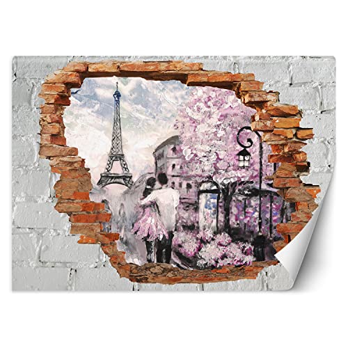 Feeby Fototapete Abstraktion Loch in der Wand Stadt 300x210 cm Rosa XXL Vlies Wandtapete Tapeten Wohnzimmer Schlafzimmer Büro Flur Moderne Design Wandbilder Wand Dekoration Eiffelturm Paris Aquarell von Feeby