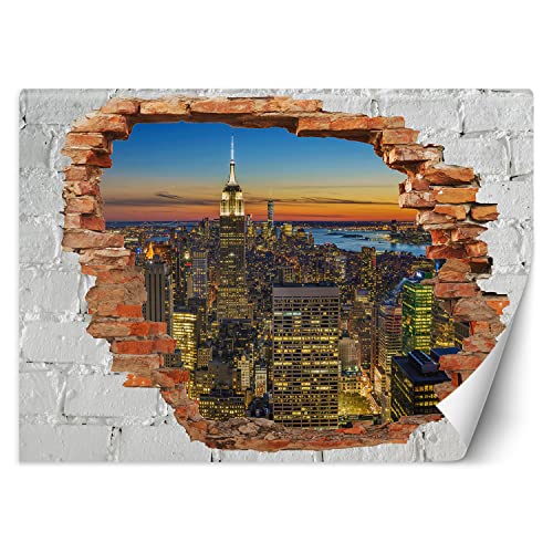 Feeby Fototapete Loch in der Wand Stadt 200x140 cm Orange XXL Vlies Wandtapete Tapeten Wohnzimmer Schlafzimmer Büro Flur Moderne Design Wandbilder Wand Dekoration Empire State Building New York von Feeby