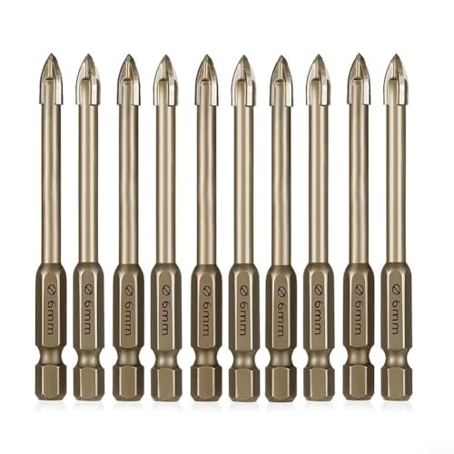 Bohrer-Set, Top-Performance, 6 mm, Sechskantschaft, Fliesen-, Porzellanbohrer, 10 x Bits für Glas, Keramik von Feegow