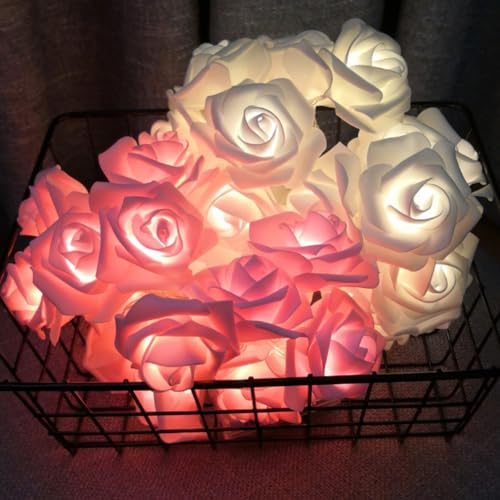 für Weihnachts-Lichterkette, fesselnde rosa Rosen-Lichterkette mit 40 LEDs für Weihnachtsfeier, Weihnachtsdekoration (rosa + weiß) von Feegow