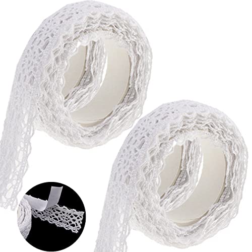 Feelairy 2 Rollen Spitzenband Vintage Dekoband Spitze Bordüre, Selbstklebende Spitzenborte Stoffband Stoff Bänder Spitzen-Tape für Basteln Hochzeit Geschenkband DIY Handwerk (Weiß) von Feelairy