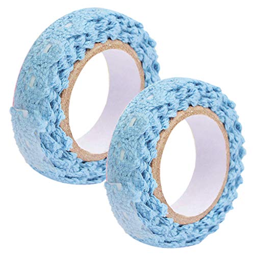 Feelairy 2 Rolls Spitzenband Selbstklebende, Vintage Spitze Bänder zum Basteln Spitze Dekoband Lochstickerei Spitzen-Tape Für Hochzeit Tischdeko DIY Geschenkband Bordüre Scrapbook (Blau) von Feelairy