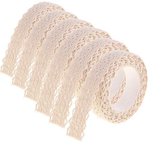 Feelairy 6 Rolls Spitzenband Selbstklebende, Vintage Spitze Bänder zum Basteln Spitze Dekoband Lochstickerei Spitzen-Tape Für Hochzeit Tischdeko DIY Geschenkband Bordüre Scrapbook von Feelairy