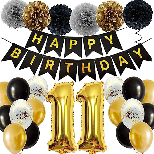 Feelairy Ballons 11. Geburtstag Deko Mädchen, Schwarz Gold Geburtstagsdeko 11 Jahre Junge, Happy Birthday Deko Konfetti Luftballons Deko 11 Geburtstag Mädchen Junge 11 Geburtstag Deko Kinder von Feelairy