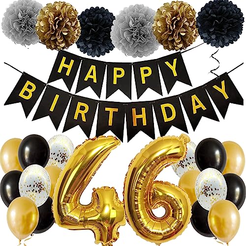 Feelairy Ballons 46. Geburtstag Deko Männer Frauen, Schwarz Gold Geburtstagsdeko 46 Jahre Mann Frau, Happy Birthday Deko Konfetti Luftballons Deko 46 Geburtstag Mann 46 Geburtstag Deko Frauen von Feelairy