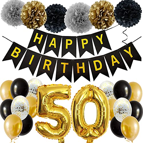 Feelairy Ballons 50. Geburtstag Deko Männer Frauen, Schwarz Gold Geburtstagsdeko 50 Jahre Mann Frau, Happy Birthday Deko Konfetti Luftballons Deko 50 Geburtstag Mann 50 Geburtstag Deko Frauen von Feelairy