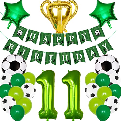 Feelairy Fußball 11. Geburtstag Deko Junge, Fußball Luftballons Geburtstagsdeko 11 Jahre Jungen, Helium Ballon Fussball deko mit Happy Birthday Banner für 11 Jahre Kindergeburtstag Party Deko von Feelairy