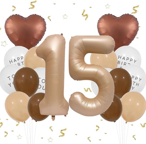 Feelairy Luftballon 15. Geburtstag Mädchen Deko, Zahl 15 Braun Ballons 15 Creme, Ballons Beige Aprikose Kaffee Braun Herz Luftballons Happy Birthday für Geburtstagsdeko 15 Jahre Mädchen Party Deko Feelairy Luftballon 15. Geburtstag Mädchen Deko, Zahl 15 Braun Ballons 15 Creme, Ballons Beige Aprikose Kaffee Braun Herz Luftballons Happy Birthday für Geburtstagsdeko 15 Jahre Mädchen Party Deko von Feelairy