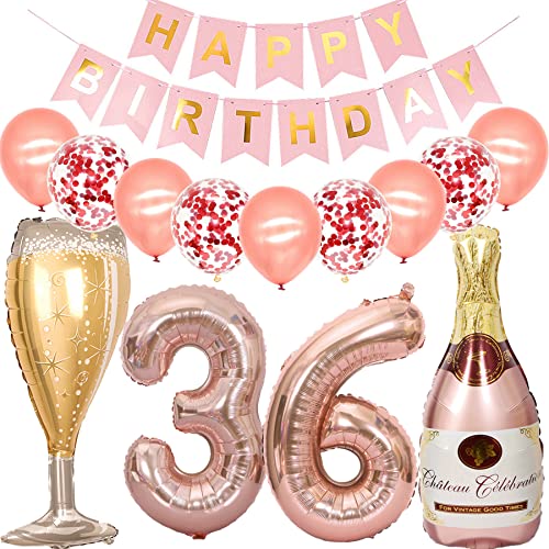 Feelairy Luftballon 36. Geburtstag Deko Frau, Rosegold Folienballon Weinflasche Sektflasche Helium Ballon Champagner Flasche, Girlande Happy Birthday Deko für Geburtstagsdeko 36 Jahre Frauen von Feelairy