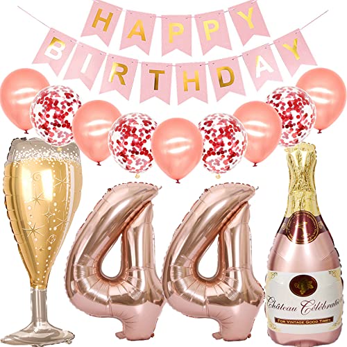 Feelairy Luftballon 44. Geburtstag Deko Frau, Rosegold Folienballon Weinflasche Sektflasche Helium Ballon Champagner Flasche, Girlande Happy Birthday Deko für Geburtstagsdeko 44 Jahre Frauen von Feelairy