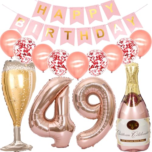 Feelairy Luftballon 49. Geburtstag Deko Frau, Rosegold Folienballon Weinflasche Sektflasche Helium Ballon Champagner Flasche, Girlande Happy Birthday Deko für Geburtstagsdeko 49 Jahre Frauen von Feelairy