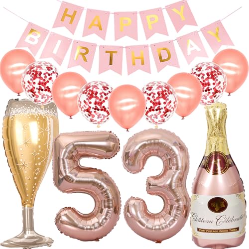 Feelairy Luftballon 53. Geburtstag Deko Frau, Rosegold Folienballon Weinflasche Sektflasche Helium Ballon Champagner Flasche, Girlande Happy Birthday Deko für Geburtstagsdeko 53 Jahre Frauen von Feelairy