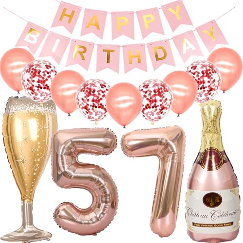 Feelairy Luftballon 57. Geburtstag Deko Frau, Rosegold Folienballon Weinflasche Sektflasche Helium Ballon Champagner Flasche, Girlande Happy Birthday Deko für Geburtstagsdeko 57 Jahre Frauen von Feelairy